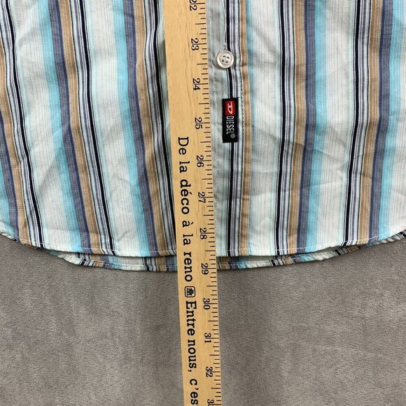 Diesel Mens Shirt Large White Blue Vertical Striped Button Up Long Sleeve - Picture 6 of 7